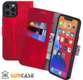 Hülle für iPhone 15 (6.1") Tasche Book Case Echt Leder Schutz Cover in Antik Rot