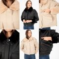 Damen Leder Parka Lederjacke Steppjacke Daunenmantel Winterjacke mit Kapuze