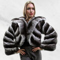 Frauen Echt Rex Kaninchen Pelz Jacke Chinchilla Mantel Warm Schal Kragen Outwear