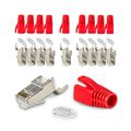 10x RJ45 Netzwerkstecker CAT 7 6A LAN Netzwerk Stecker Zugentlastung in Rot