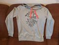 Damen Sweatshirt mit Schalkragen, Gr. M, hellgrau, Aufdruck, sehr guter Zustand 