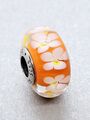 ● Original Pandora Charm Murano "Tropical Flower" 791667, Orange, Weiß, Blüte