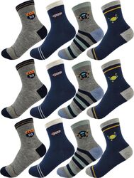 12 Paar Kinder Socken Jungen & Mädchen mit Muster Baumwolle, 23-26 31-34 35-38