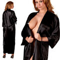 Satin Kimono S-3XL schwarz glänzend Damen Nachtwäsche Morgenmantel Bindegürtel