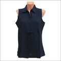 Damen Bluse Gr. 38 dunkelblau, Longbluse, Tunika, Crinkle, ärmellos, Baumwolle