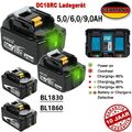 Für Makita Akku 18V 6000mAh 5Ah BL1860B BL1850B BL1830B + Doppelladegerät 9.0Ah