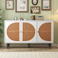 Sideboard Highboard Kommode mit 3 Rattan Türen und Regale Anrichte Küchenschrank