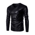 Step Up Your Nightclub Style with this Leather Long Sleeve T Shirt for Men