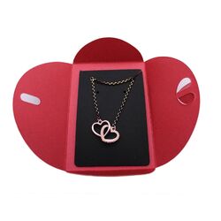 Damen Halskette Dopple Herz Zirkonia Anhänger Edelstahl Rose Gold zum Geschenk 