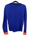 Diesel royalblau 100 % kaschmir hoher Ausschnitt orange Borte Pullover Top XS