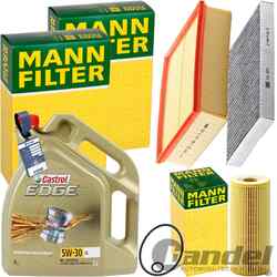MANN INSPEKTIONSPAKET+5L CASTROL 5W-30 ÖL passend für 1.9+2.0 TDI AUDI A4 B6 B7
