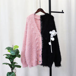 Damen Flauschig Pullover Mantel Kunst Mohair Strickjacke Zweiton Top Warm