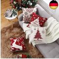 CAROMIO Kissenbezug Weihnachten 4er Set Leinen Look Kissenbezüge mit 