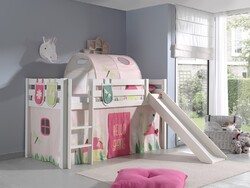 Vipack: "PINO" Spielbett mit Rutsche 90 x 200 und Textilset "Spring" Kiefer Weiß