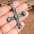 Facettierter Peridot Edelstein 925 Sterling Silber Kreuz Neuester Schmuck für...