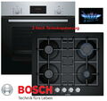 Bosch Gas Herdset Autark Elektro Backofen Umluft + GAS Glaskeramik Kochfeld Neu