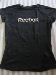 Shirt T-Shirt Reebok Damen Gr. L Schwarz tailliert Kurzarm Logo Gold