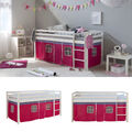 Hochbett 90x200 cm Kinder Weiß Bett Mädchen Stockbett Vorhang Pink Homestyle4u