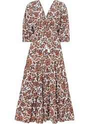 Neu Maxikleid mit Blumen-Print Gr. 46 Wollweiß Latte Macchiato Maxi Casual-Kleid