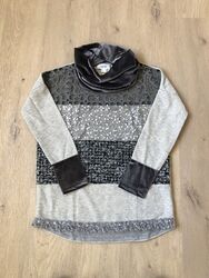 Damen Pullover von Heine, mit abnehmbarem Schal, grau mit Glitzer, Größe 34