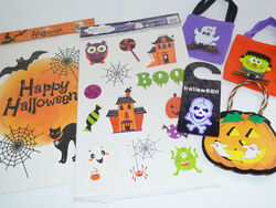 Halloween Deko Konvolut Paket XL Fenster Sticker  FIlz Taschen Tür Hänger