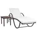 Sonnenliege mit Auflage &amp; Tisch Poly Rattan Braun