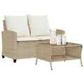 Gartensofa 2-Sitzer mit Kissen & Tisch Beige Poly Rattan Outdoor Sofa vidaXL