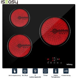 3 Zonen Elektro-Glaskeramikkochfeld 59cm Elektro Autark rahmenlos Schwarz 6600 W