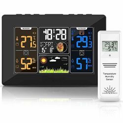 FUNK Wetterstation Mit Farbdisplay Thermometer Innen-Außensensor Digitale Wecker