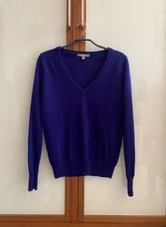 Uniqlo 100% Kaschmir Pullover mit V-Ausschnitt, kobaltblau, blau, neuwertig