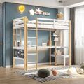 Weiß Hochbett Kinderbett Jugendbett Einzelbett 90x200 cm Bett mit Schreibtisch