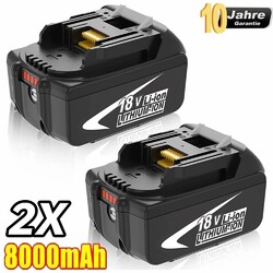 2er-Pack 18V/8,0Ah für Makita Akku BL1860B- 2er Set - 197422-4 BL1850 BL1830 DHL