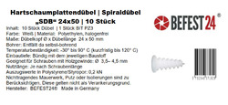 Hartschaumplattendübel 24x50 mm Spiraldübel Dämmstoffdübel | BEFEST24®