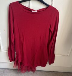 Brandneu ohne Etikett Liu Jo roter Pullover mit Chiffon-Rüschen, UK8/Alter 14 Jahre