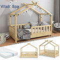 Kinderbett Hausbett Zaun Kinder Holz 70x140cm Matratze Design Natur VitaliSpa