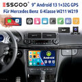 DAB+ Autoradio Carplay 9" Android 13 32G Für Benz E-Klasse W211 W219 GPS KAM SWC