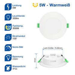 LED Panel Einbaustrahler 230V Ultra Flach Deckenleuchte rund Bad Einbau Spot Set