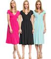 Damen Mittellanges Kleid Dress Abendkleid V-Ausschnitt mit Raffungen Gr. S M L X