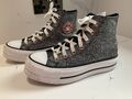 Converse Hi Top Plateau Glitzer schwarz kupfer Turnschuhe Damengröße UK 4 sehr guter Zustand 