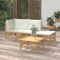 4-tlg. Garten-Lounge-Set mit Cremeweißen Kissen Bambus