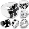 Massiv Edelstahl Biker Ring Eisernes Kreuz Herren Siegelring schwarz silber matt