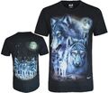 T-Shirt Wolfspack Wolves under a Full Moon Nachthimmel Wald leuchten im Dunkeln von Wild