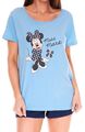 Disney Minnie Mouse Damen Pyjama kurzer Baumwoll Sommer-Schlafanzug Blau Gr. S