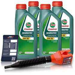 4x 1 L LITER CASTROL MAGNATEC STOP-START 5W-30 S1 MOTOR-ÖL MOTOREN-ÖL 50043403### INKL. ÖLWECHSEL-ANHÄNGER + EINFÜLLTRICHTER ###