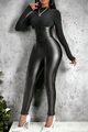 Leder-Optik Jumpsuit Catsuit sexy Overall Ganzkörper Zwei Materialien 36-44