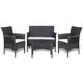 4-tlg. Garten-Lounge-Set mit Auflagen Poly Rattan Schwarz