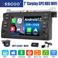 DAB+ Carplay Android 13 32G Autoradio GPS RDS Kamera Für BMW 3er E46 M3 Rover 75