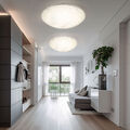 Wohnzimmerleuchte Deckenlampe Deckenleuchte LED Glas weiß satiniert Kristalle 2x