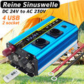 2000W 4000W Reiner Sinus Spannungswandler 24V auf 230V Wechselrichter 4USB 2AC