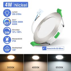 4W LED Einbaustrahler Dimmbar 55-68mm Decken Leuchte Flach 230V Rund/Eckig Spot